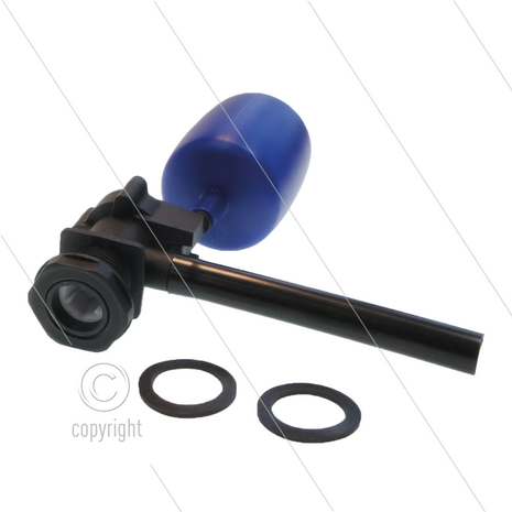 FV1-H Vlotterafsluiter - kunststof - blauw/zwart - incl. filter en stortpijpje - L=166mm - max 9 Bar - max 60&deg;C - 3/4&quot; bu - met extra afdichting