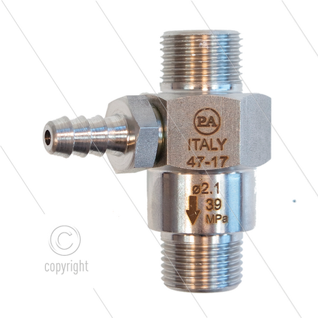 Chemicali&euml;n injector - RVS - &Oslash;2.1mm (120) - 350 Bar - 30 l/min - max 90&deg;C - 2 x 3/8&quot; bu