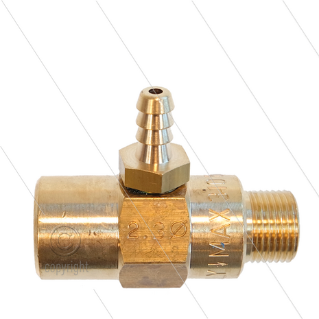 Chemicali&euml;n injector - messing - &Oslash;2.3mm (150) - 280 Bar - 30 l/min - max 90&deg;C - 3/8&quot; bi x 3/8&quot; bu