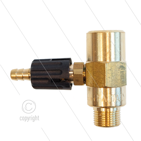 Chemicali&euml;n injector - messing - regelbaar - &Oslash;2.3mm (150) - 280 Bar - 30 l/min - max 90&deg;C - 3/8&quot; bi x 3/8&quot; bu