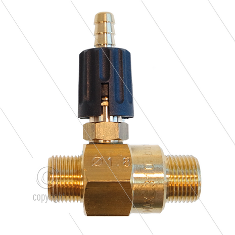 Chemicali&euml;n injector - messing - regelbaar - &Oslash;1.8mm (090) - 280 Bar - 30 l/min - max 90&deg;C - 2 x 3/8&quot; bu