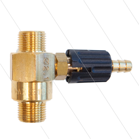 Chemicali&euml;n injector - messing - regelbaar - &Oslash;2.1mm (120) - 280 Bar - 30 l/min - max 90&deg;C - 2 x 3/8&quot; bu