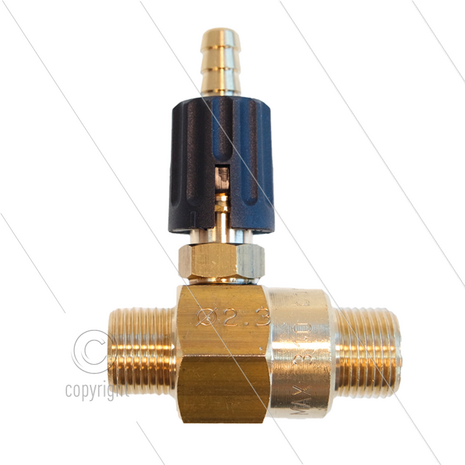 Chemicali&euml;n injector - messing - regelbaar - &Oslash;2.3mm (150) - 280 Bar - 30 l/min - max 90&deg;C - 2 x 3/8&quot; bu