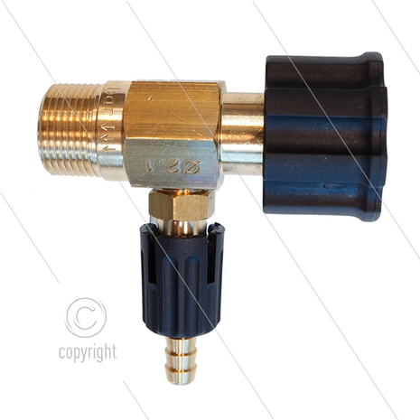 Chemicali&euml;n injector - messing - regelbaar - &Oslash;2.1mm (120) - 220 Bar - 30 l/min - max 90&deg;C - M22 bu x M22 W
