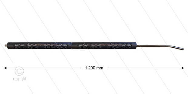 RP2 lans - L=1200mm - gebogen - RVS - open isolatie L=395mm - 250 Bar - max 150&deg;C - 2 x 1/4&quot; bu