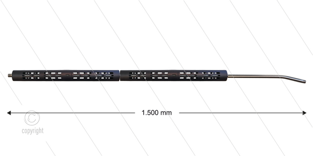 RP2 lans - L=1500mm - gebogen - RVS - open isolatie 2 x L=395mm - 250 Bar - max 150&deg;C - 2 x 1/4&quot; bu