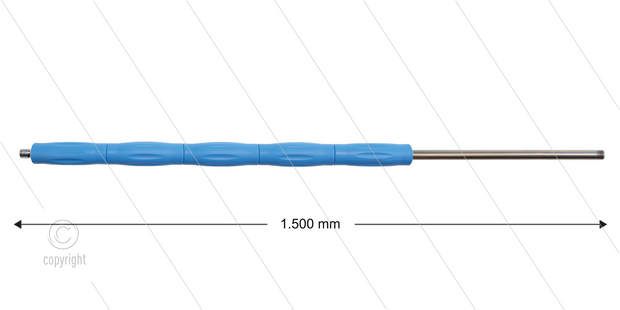 RP10 lans - L=1500mm - recht - RVS - blauw - isolatie L=495mm - 400 Bar - max 80&deg;C - 2 x 1/4&quot; bu