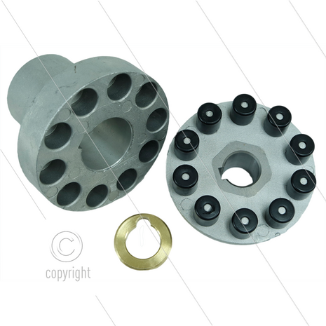 ZG132 - Flex koppeling - E-motor B3/B14 - IEC 132 - as &Oslash;24x38mm - pompserie:47(VHT) - 59(E3) - 66(VHT-SS) - incl. messing tussenring