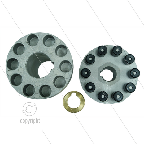 ZG132 - Flex koppeling - E-motor B3/B14 - IEC 132 - as &Oslash;24x38mm - pompserie:47(VHT) - 59(E3) - 66(VHT-SS) - incl. messing tussenring
