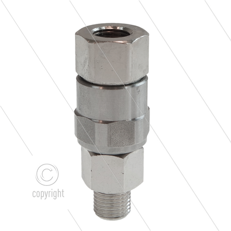 SW25 - Swivel - RVS / messing - 250 Bar - 40 l/min - max 90&deg;C - 30 tpm - 1/4" bi x 1/4" bu