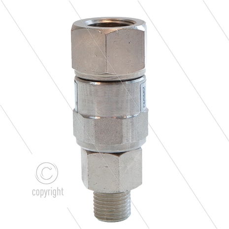 SW25 - Swivel - RVS / messing - 250 Bar - 40 l/min - max 90&deg;C - 30 tpm - 1/4" bu x 3/8" bi