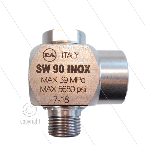SW90 - Swivel - haaks - RVS - 350 Bar - 80 l/min - max 90&deg;C - 30 tpm - 1/2" bu x 1/2" bi