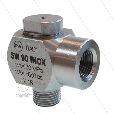 SW90 - Swivel - haaks - RVS - 350 Bar - 80 l/min - max 90&deg;C - 30 tpm - 1/2" bu x 1/2" bi