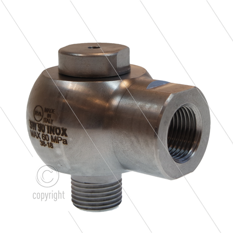 SW90-600 - Swivel - haaks - RVS - 600 Bar - 80 l/min - max 90&deg;C - 30 tpm - 1/2" bu x 1/2" bi