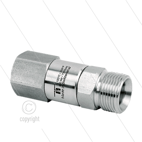 DGVI Swivel - recht - 1 lager - 1/4" bi x M18x1,5 bu - 500 Bar - NW6 - 30 tpm - max 120&deg;C - Afdichting NBR - Huis: RVS - Binnenwerk: RVS
