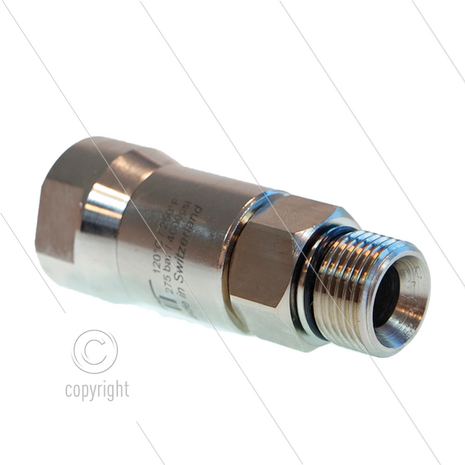 DGS Swivel - recht - 2 lagers - 3/8" bi x 3/8" bu - 275 Bar - NW6 - 30 tpm - max 120&deg;C - Afdichting NBR - Huis: messing vernikkeld - Binnenwerk: RVS