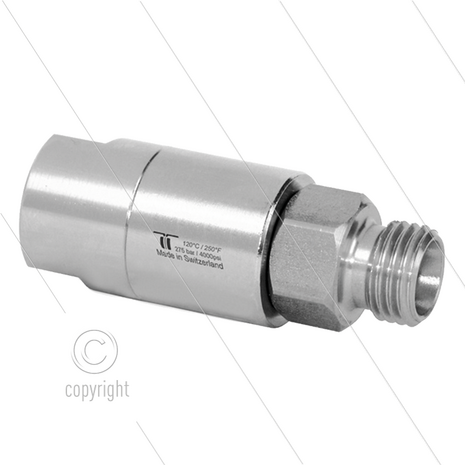DGS Swivel - recht - 2 lagers - 1/4" bi x M16x1,5 bu - 275 Bar - NW6 - 30 tpm - max 120&deg;C - Afdichting NBR - Huis: messing vernikkeld - Binnenwerk: RVS