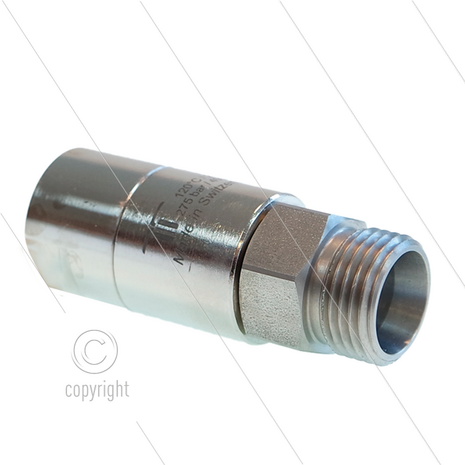 DGS Swivel - recht - 2 lagers - 1/4" bi x M18x1,5 bu - 275 Bar - NW6 - 30 tpm - max 120&deg;C - Afdichting NBR - Huis: messing vernikkeld - Binnenwerk: RVS