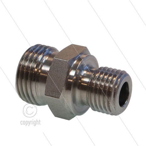 Verloopnippel - RVS - 1/4" bu x M18x1,5 bu (12L)